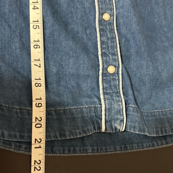 MAJE Denim Long Sleeve Pearl Button Front Top Shirt Jacket Womens Sz 2 Medium - Picture 13 of 14